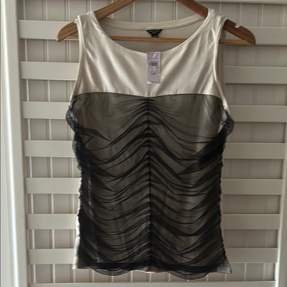 Ann Taylor Ruched Cream and White Tank Top